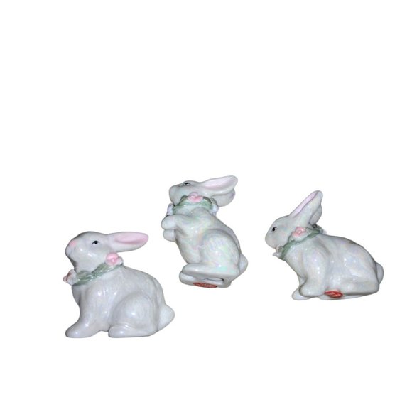 Easter Bunny Rabbits with Floral Wreaths Set of 3 - Picture 2 of 10